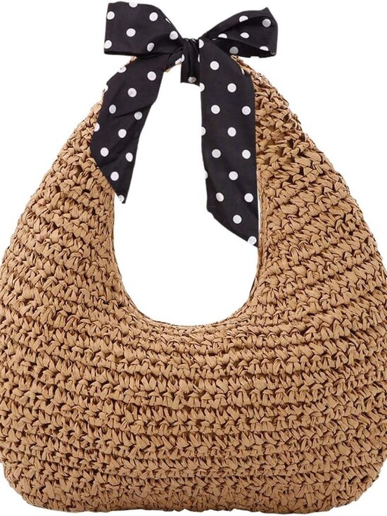 Handbags - Straw Bag for Women, Summer Beach Tote Purse with Zipper, Raffia Woven Bag, Tote